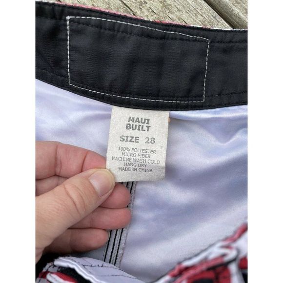 Men’s Maui Built Hawaii Black & Red Classic All Over Logo Surf Board Shorts 28 - Picture 7 of 12